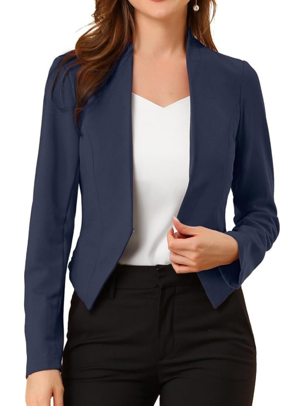Chic Collarless Cropped Blazer for Women | Business Casual Suit Jacket